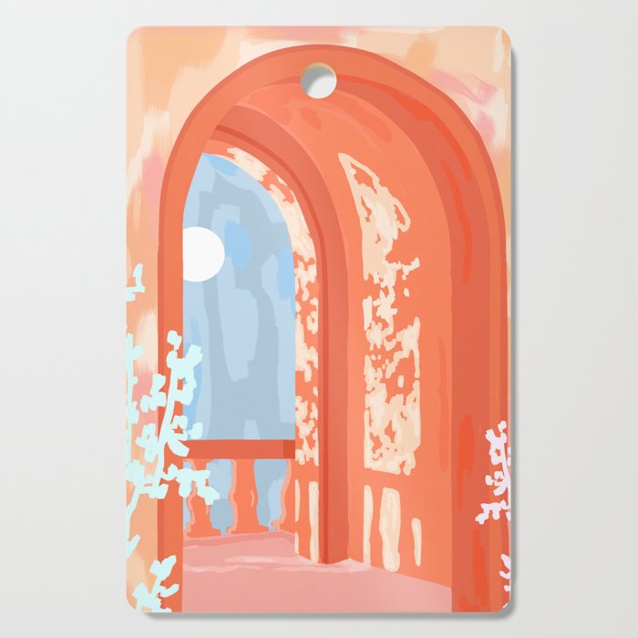 Moonlit, Summer Day Home Decor, Architecture Indoor Building Interior Design, Full Moon Bohemian Eclectic Bright, Mindful Spiritual Joy Painting Cutting Board Gallery Image 1
