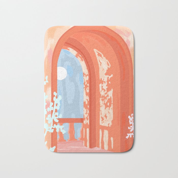 Moonlit, Summer Day Home Decor, Architecture Indoor Building Interior Design, Full Moon Bohemian Eclectic Bright, Mindful Spiritual Joy Painting Bath Mat Gallery Image 1