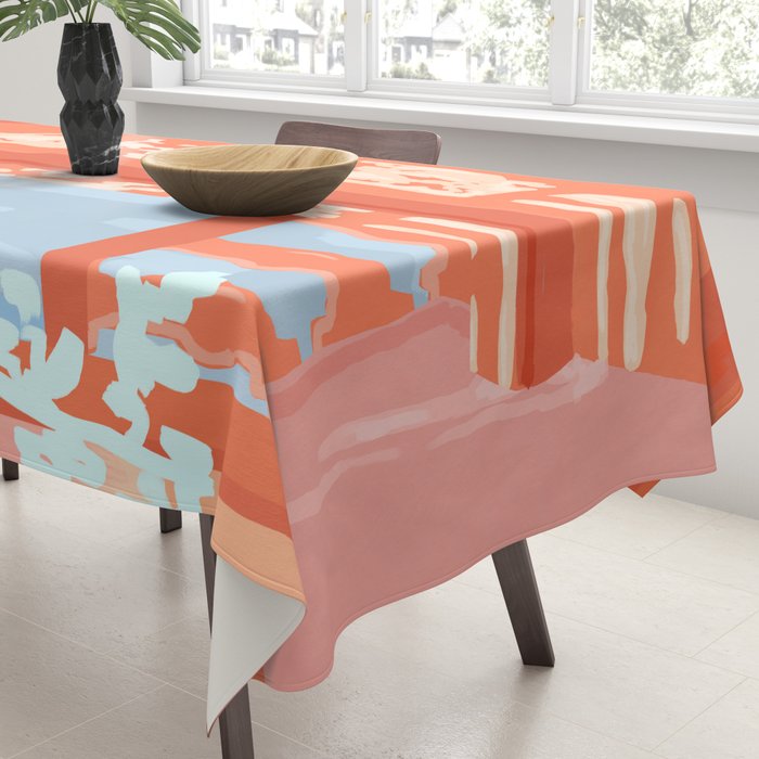 Moonlit, Summer Day Home Decor, Architecture Indoor Building Interior Design, Full Moon Bohemian Eclectic Bright, Mindful Spiritual Joy Painting Tablecloth Gallery Image 3