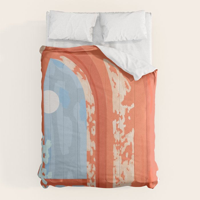 Moonlit, Summer Day Home Decor, Architecture Indoor Building Interior Design, Full Moon Bohemian Eclectic Bright, Mindful Spiritual Joy Painting Comforter Gallery Image 1