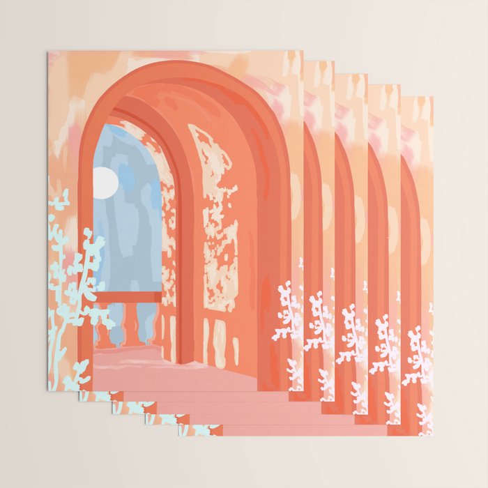 Moonlit, Summer Day Home Decor, Architecture Indoor Building Interior Design, Full Moon Bohemian Eclectic Bright, Mindful Spiritual Joy Painting Wrapping Paper Gallery Image 3