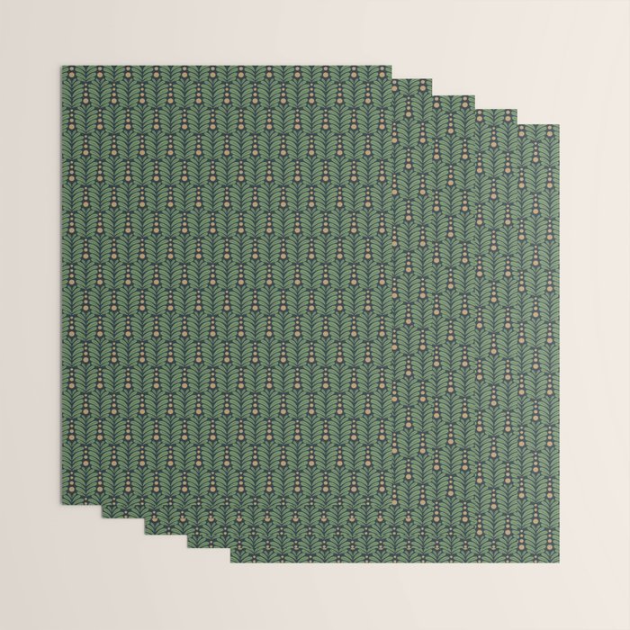 Green and Navy Botanical Scalloped Art Deco Pattern Wrapping Paper Gallery Image 3