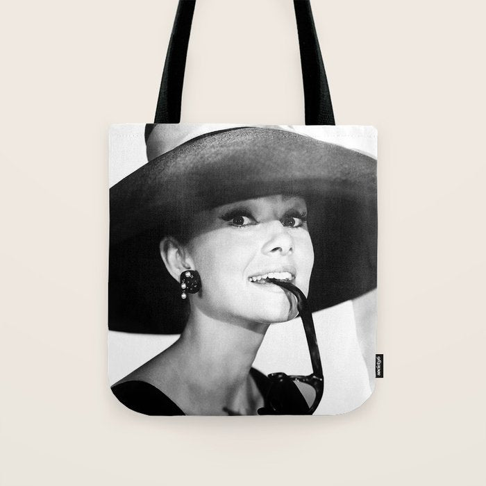 Audrey Hepburn Portrait, Black and White Vintage  Tote Bag Gallery Image 1