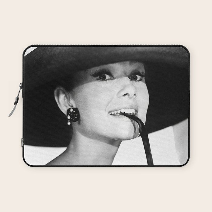 Audrey Hepburn Portrait, Black and White Vintage  Laptop Sleeve Gallery Image 1