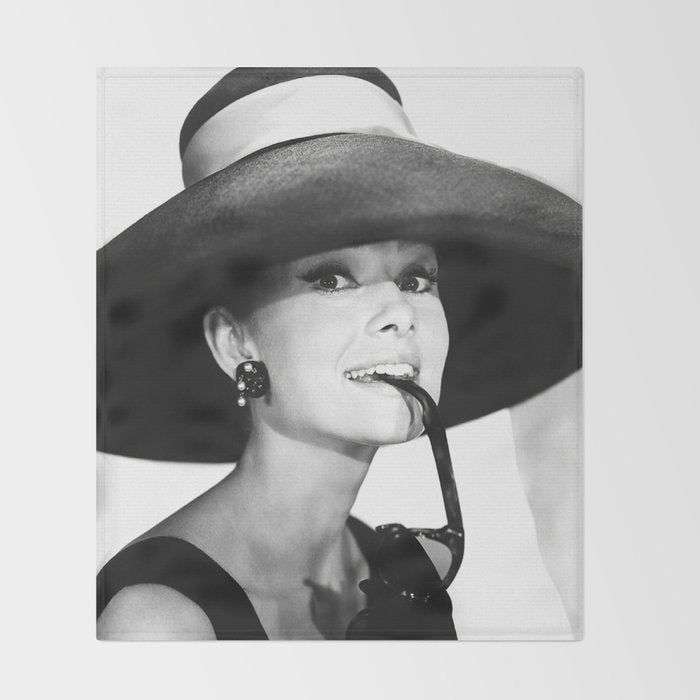 Audrey Hepburn Portrait, Black and White Vintage  Throw Blanket Gallery Image 2