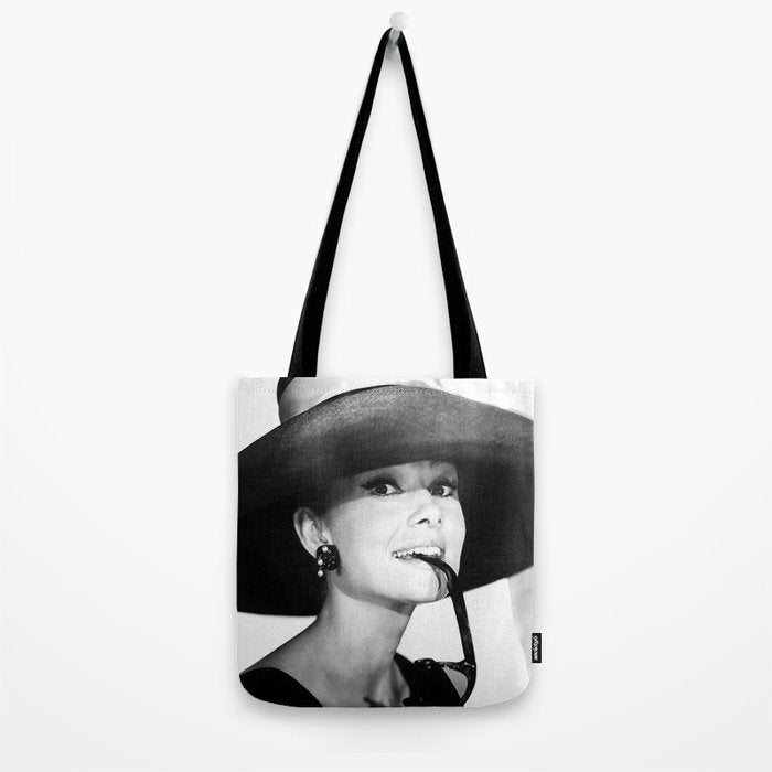 Audrey Hepburn Portrait, Black and White Vintage  Tote Bag Gallery Image 2