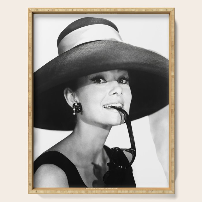 Audrey Hepburn Portrait, Black and White Vintage  Serving Tray Gallery Image 1