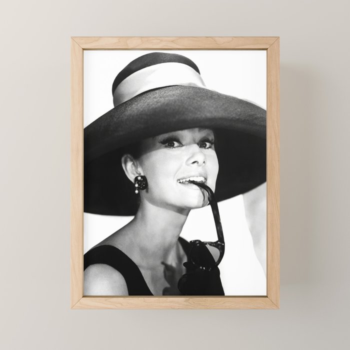 Audrey Hepburn Portrait, Black and White Vintage  Mini Art Print Gallery Image 1