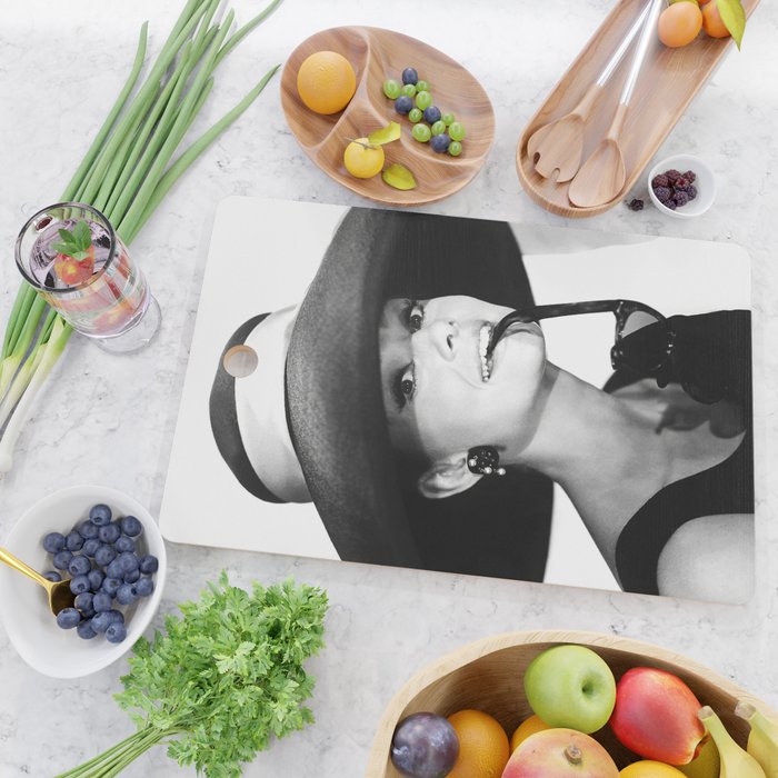 Audrey Hepburn Portrait, Black and White Vintage  Cutting Board Gallery Image 2