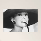 Audrey Hepburn Portrait, Black and White Vintage  Welcome Mat Gallery Image 1