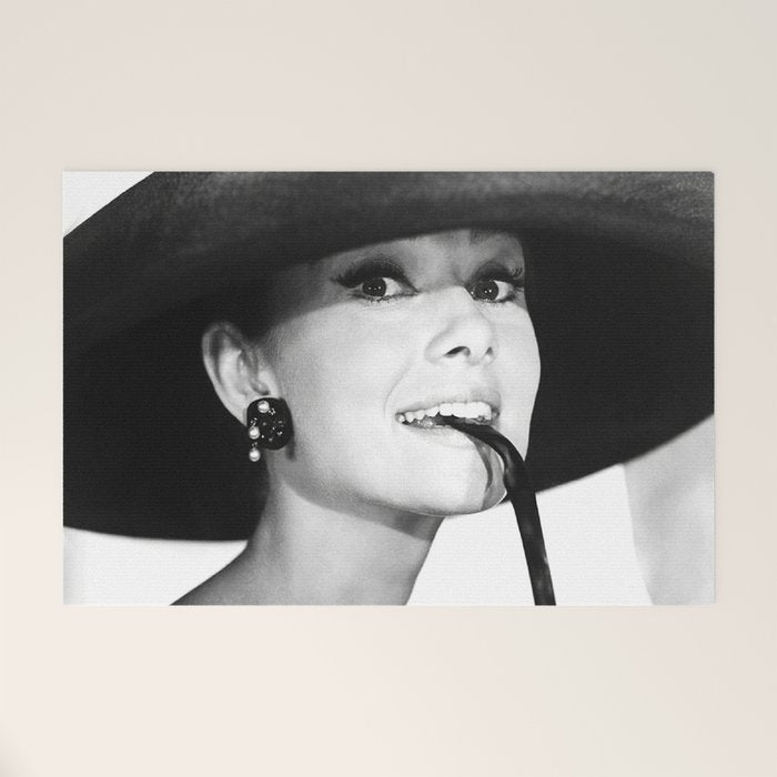 Audrey Hepburn Portrait, Black and White Vintage  Welcome Mat Gallery Image 1