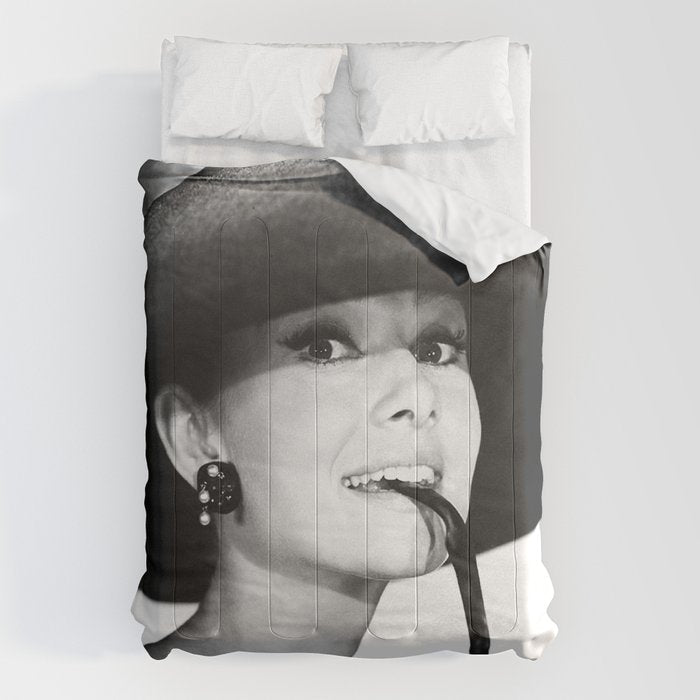 Audrey Hepburn Portrait, Black and White Vintage  Comforter Gallery Image 6