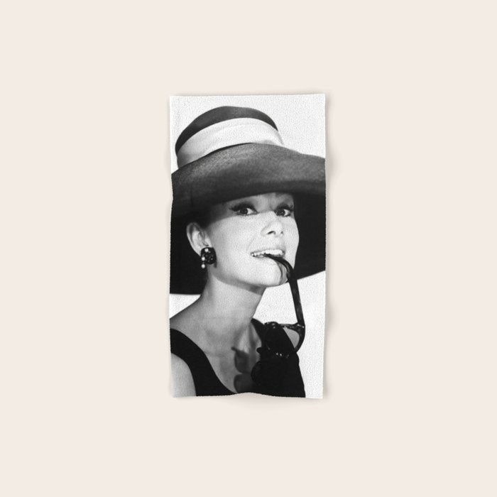 Audrey Hepburn Portrait, Black and White Vintage  Bath Towel Gallery Image 1
