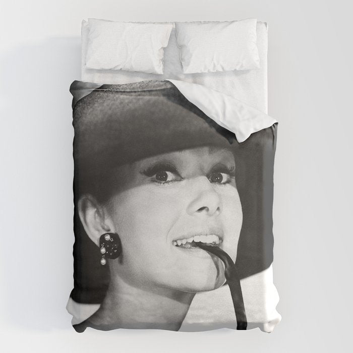 Audrey Hepburn Portrait, Black and White Vintage  Duvet Cover Gallery Image 1