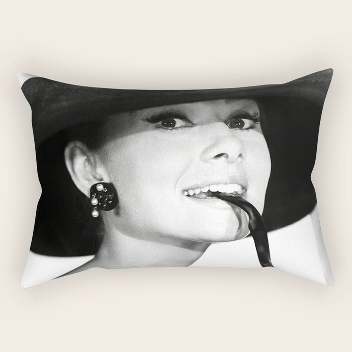 Audrey Hepburn Portrait, Black and White Vintage  Rectangular Pillow Gallery Image 2