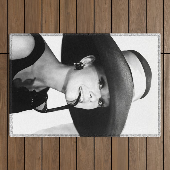 Audrey Hepburn Portrait, Black and White Vintage  Outdoor Rug Gallery Image 1