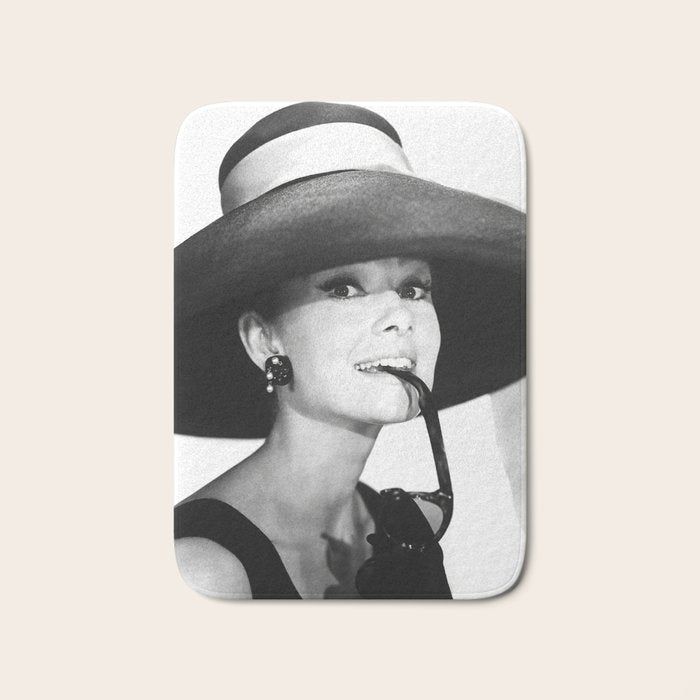 Audrey Hepburn Portrait, Black and White Vintage  Bath Mat Gallery Image 1