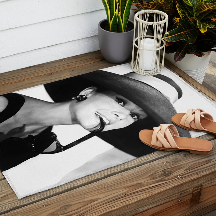 Audrey Hepburn Portrait, Black and White Vintage  Outdoor Rug Gallery Image 2
