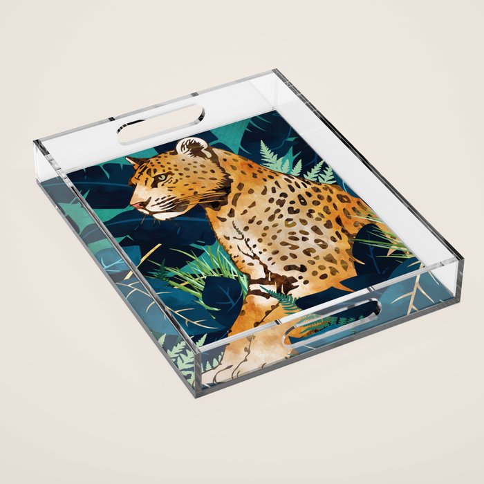Leopard and Indigo Botanical Acrylic Tray Gallery Image 1