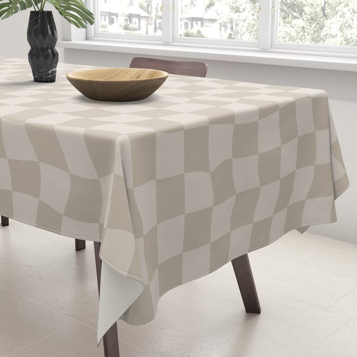 Warped Checkerboard - Neutral Beige Tablecloth Gallery Image 3