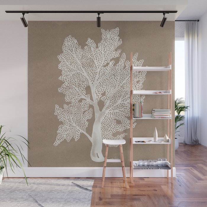 Sea Fan Coral - White on Kraft Wall Mural Gallery Image 1