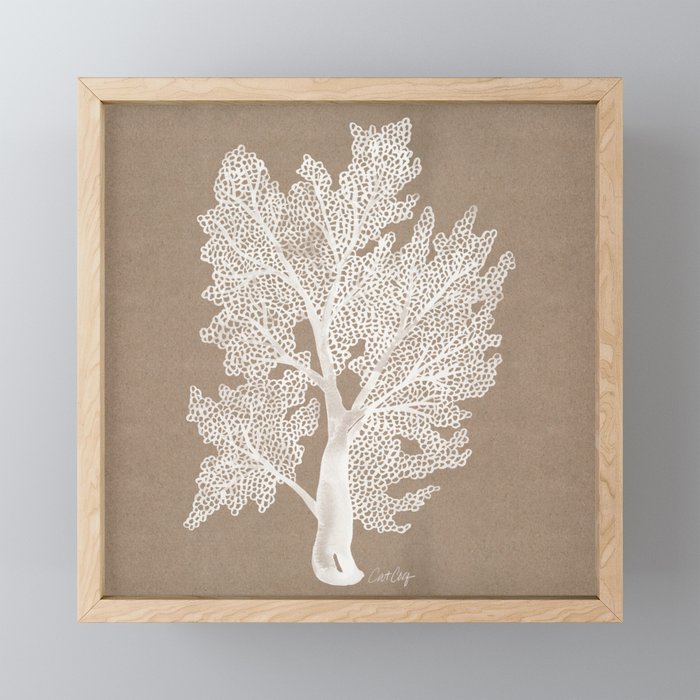 Sea Fan Coral - White on Kraft Mini Art Print Gallery Image 1