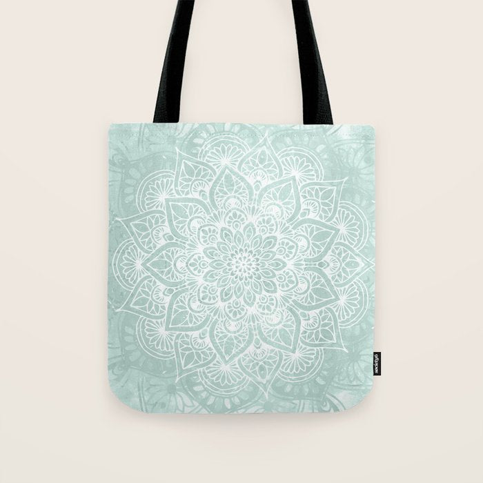 Mandala, Yoga, Love, Flower of Life, Teal Green Tote Bag Gallery Image 1