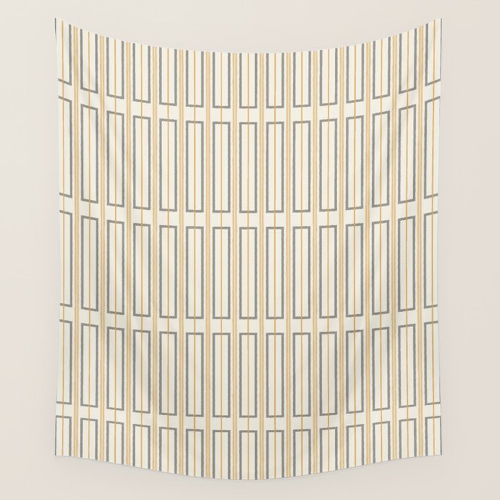 Minimalist Scandi Geometric Geo Box Striped Pattern in Cream Mustard Gold Charcoal Wall Tapestry Gallery Image 4