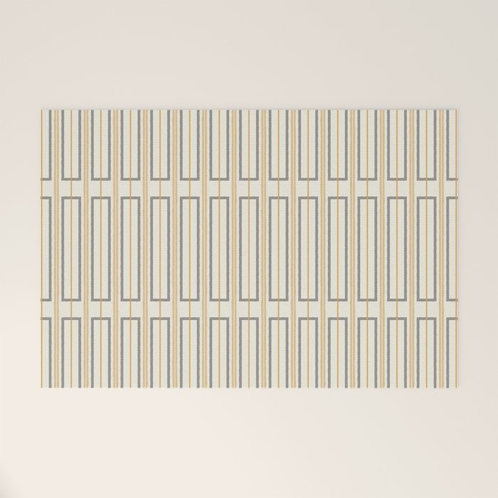 Minimalist Scandi Geometric Geo Box Striped Pattern in Cream Mustard Gold Charcoal Welcome Mat Gallery Image 1