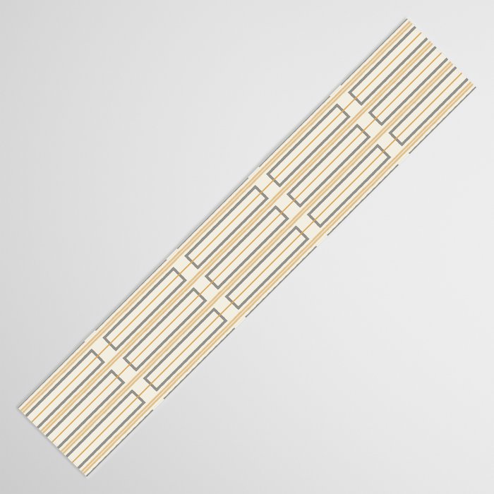 Minimalist Scandi Geometric Geo Box Striped Pattern in Cream Mustard Gold Charcoal Table Runner Gallery Image 3