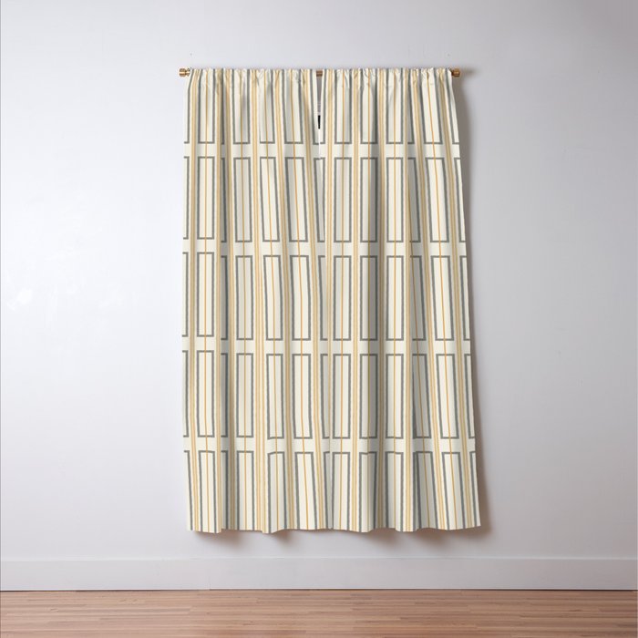 Minimalist Scandi Geometric Geo Box Striped Pattern in Cream Mustard Gold Charcoal Window Curtain Gallery Image 3