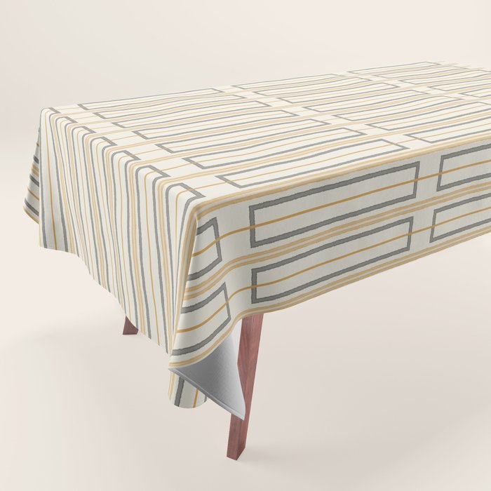 Minimalist Scandi Geometric Geo Box Striped Pattern in Cream Mustard Gold Charcoal Tablecloth Gallery Image 1