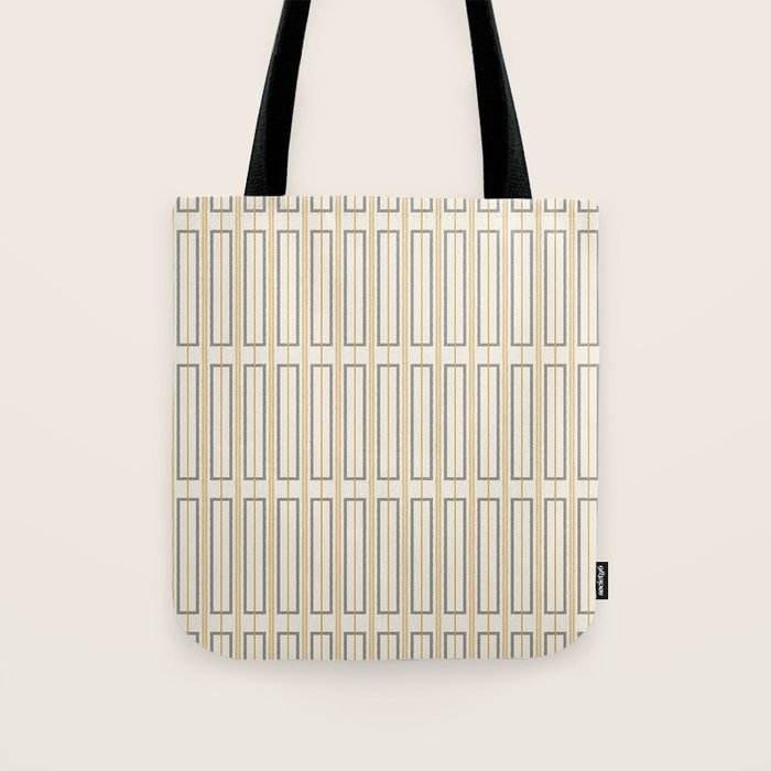 Minimalist Scandi Geometric Geo Box Striped Pattern in Cream Mustard Gold Charcoal Tote Bag Gallery Image 1