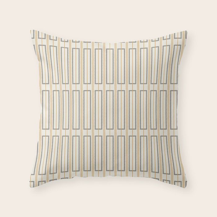 Minimalist Scandi Geometric Geo Box Striped Pattern in Cream Mustard Gold Charcoal Throw Pillow Gallery Image 1