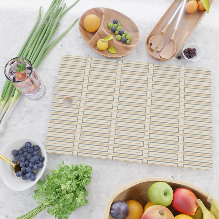 Minimalist Scandi Geometric Geo Box Striped Pattern in Cream Mustard Gold Charcoal Cutting Board Gallery Image 2