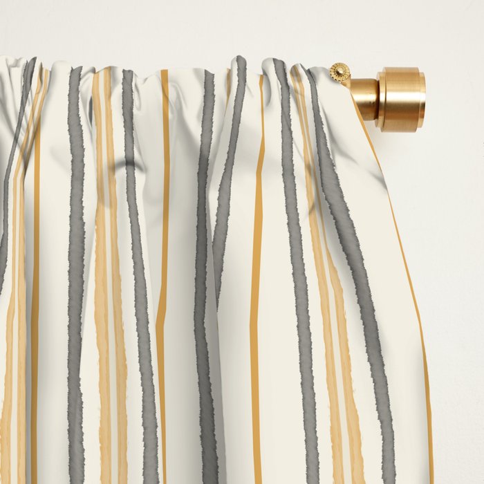 Minimalist Scandi Geometric Geo Box Striped Pattern in Cream Mustard Gold Charcoal Window Curtain Gallery Image 2