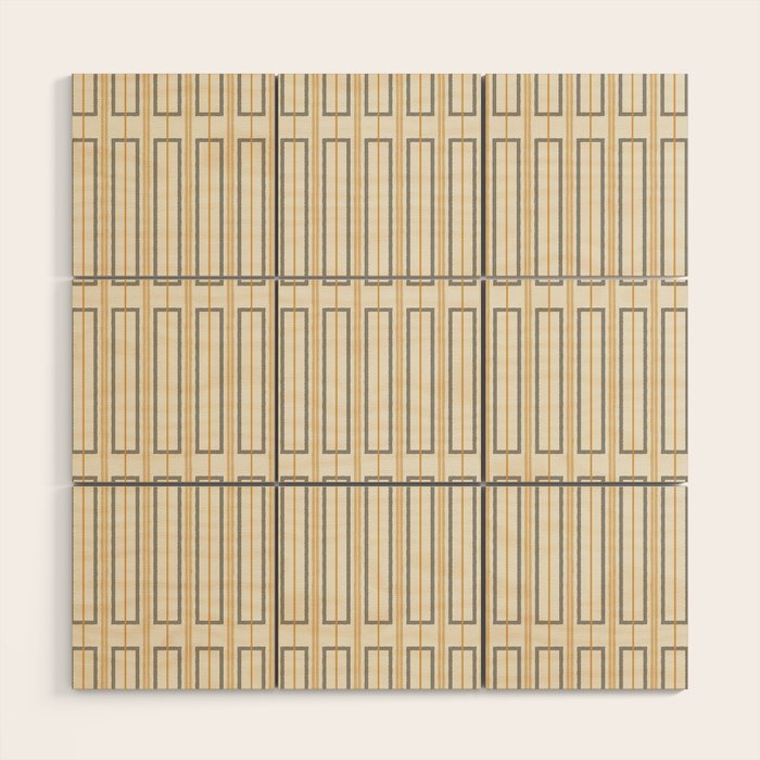 Minimalist Scandi Geometric Geo Box Striped Pattern in Cream Mustard Gold Charcoal Wood Wall Art Gallery Image 1