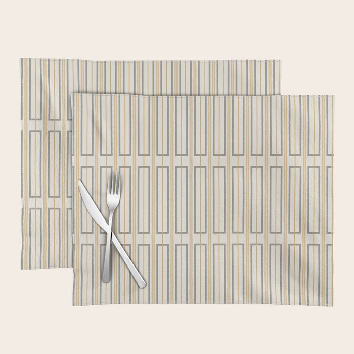Minimalist Scandi Geometric Geo Box Striped Pattern in Cream Mustard Gold Charcoal Placemat Gallery Image 1