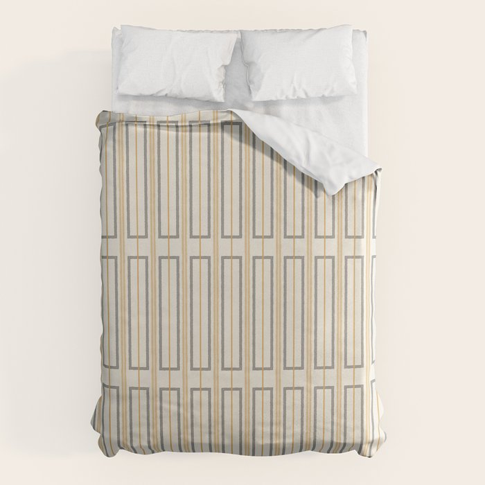 Minimalist Scandi Geometric Geo Box Striped Pattern in Cream Mustard Gold Charcoal Duvet Cover Gallery Image 6