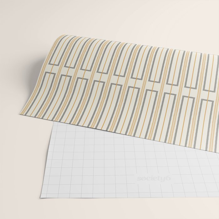 Minimalist Scandi Geometric Geo Box Striped Pattern in Cream Mustard Gold Charcoal Wrapping Paper Gallery Image 2