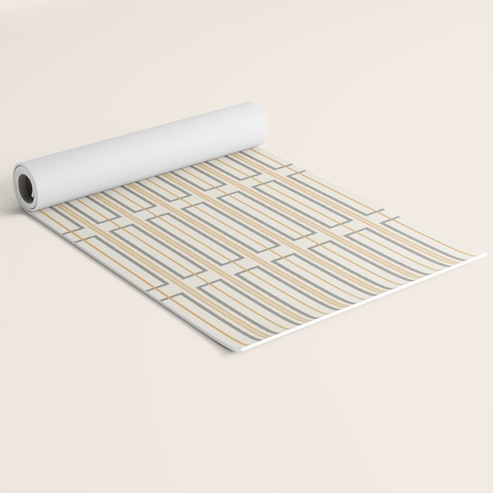 Minimalist Scandi Geometric Geo Box Striped Pattern in Cream Mustard Gold Charcoal Yoga Mat Gallery Image 2