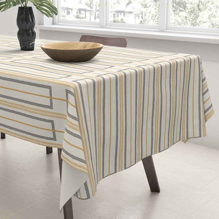 Minimalist Scandi Geometric Geo Box Striped Pattern in Cream Mustard Gold Charcoal Tablecloth Gallery Image 3