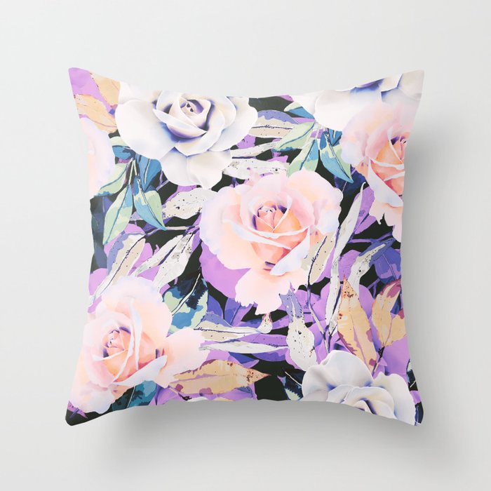 Modern Dark Vibrant Flowery D Throw Pillow Gallery Image 1