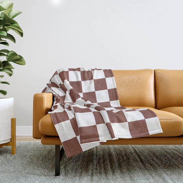 Checkered (Brown & White Pattern) Throw Blanket Gallery Image 1