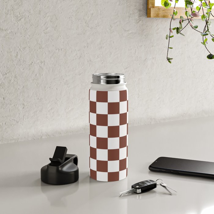 Checkered (Brown & White Pattern) Water Bottle Gallery Image 4