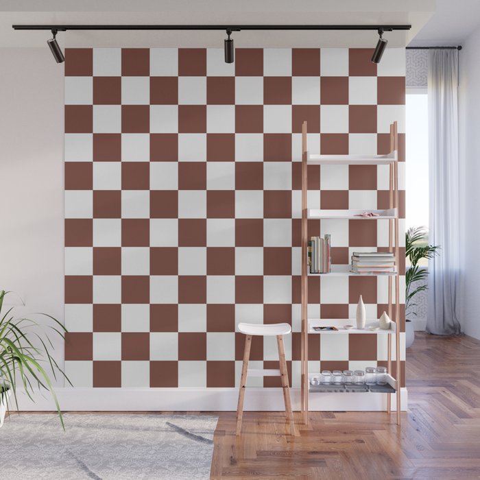 Checkered (Brown & White Pattern) Wall Mural Gallery Image 1