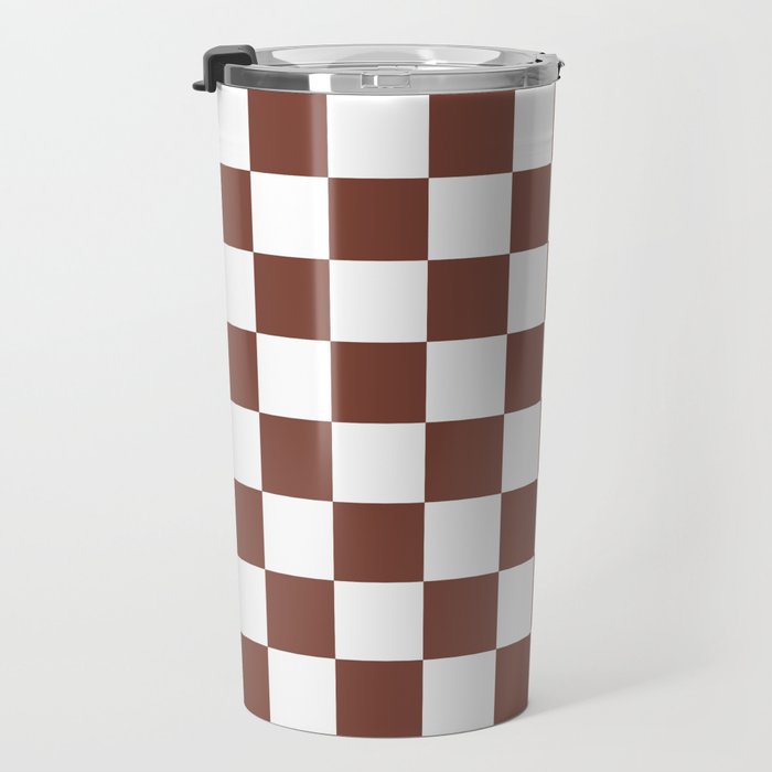 Checkered (Brown & White Pattern) Travel Mug Gallery Image 3