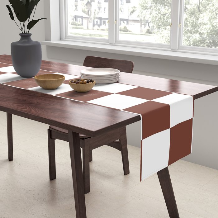 Checkered (Brown & White Pattern) Table Runner Gallery Image 2