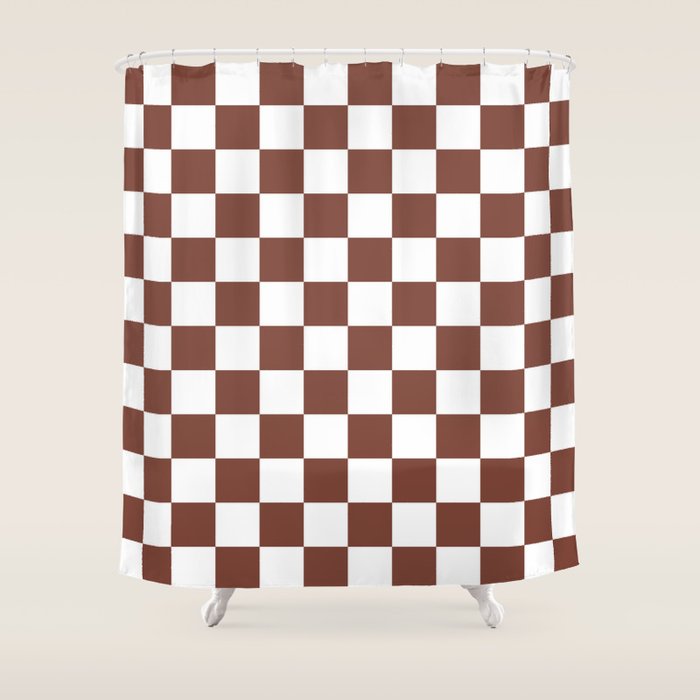 Checkered (Brown & White Pattern) Shower Curtain Gallery Image 1