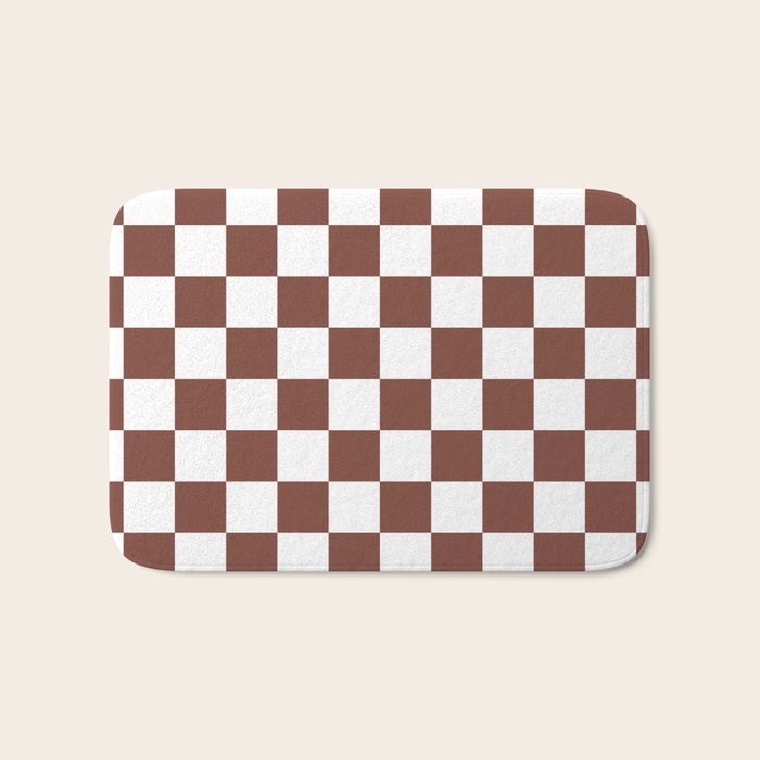 Checkered (Brown & White Pattern) Bath Mat Gallery Image 1
